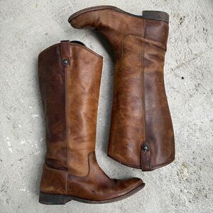 Frye Distressed Brown Leather Heeled Boots